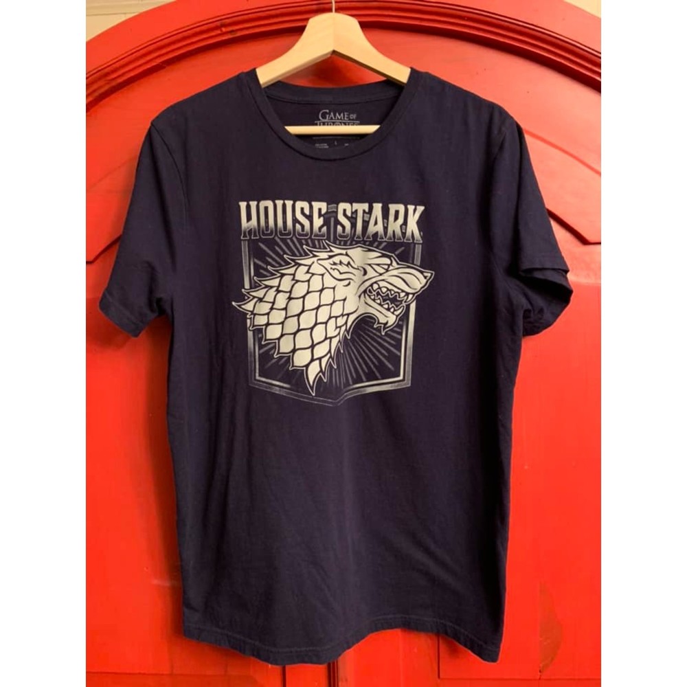 Game of Thrones House Stark Navy Blue Tee Shirt T-Shirt Top EUC Adult Size L